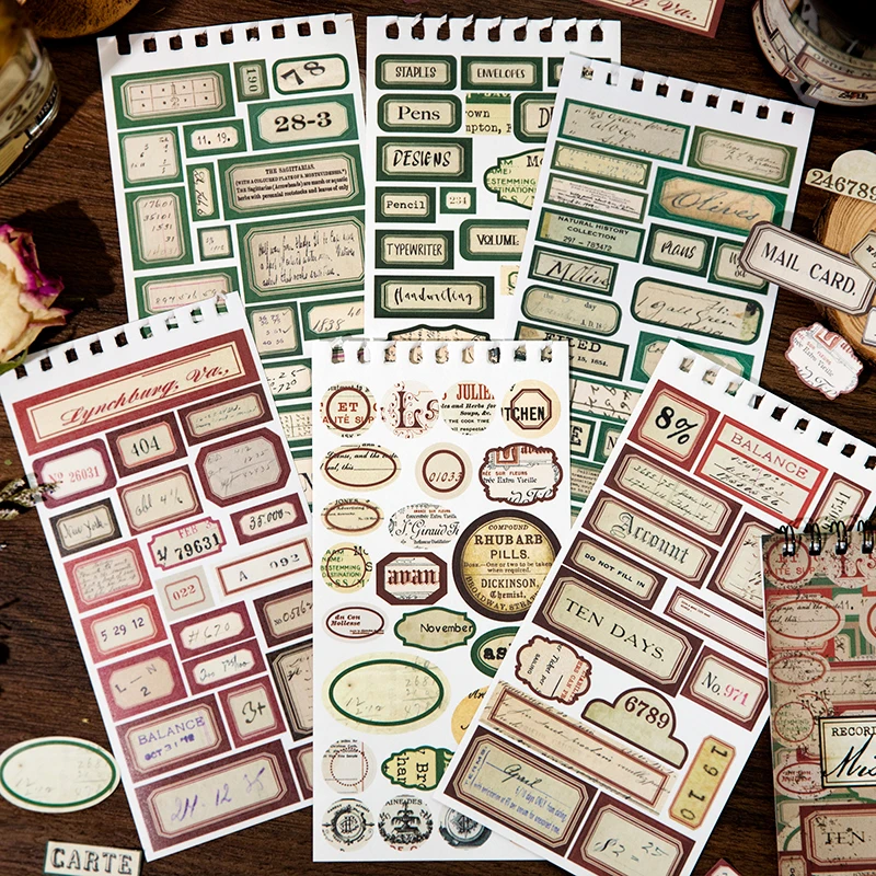 Vintage Washi Paper Stickers Set - 12pcs for Scrapbooking, Stationery, and DIY Projects