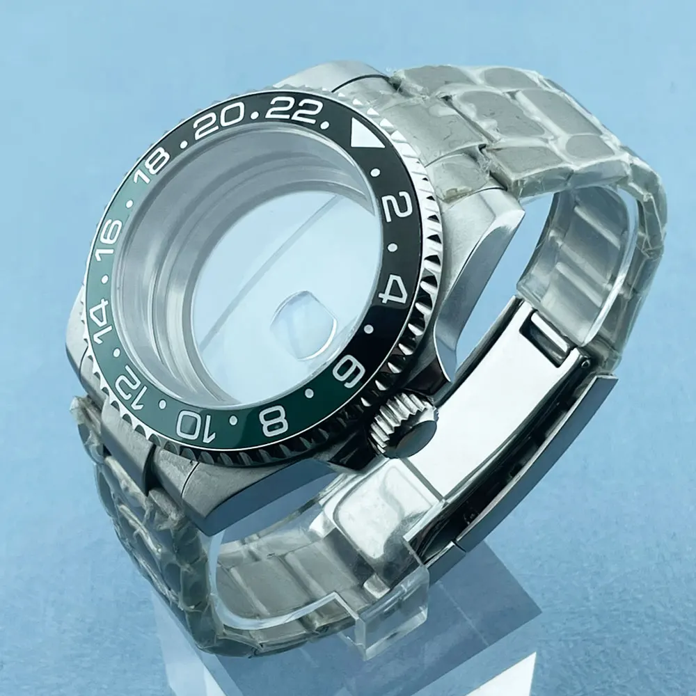 

40mm waterproof dual steering watch case fits GMT nh34 NH35 movement stainless Watch strap sapphire glass Transparent rear cover