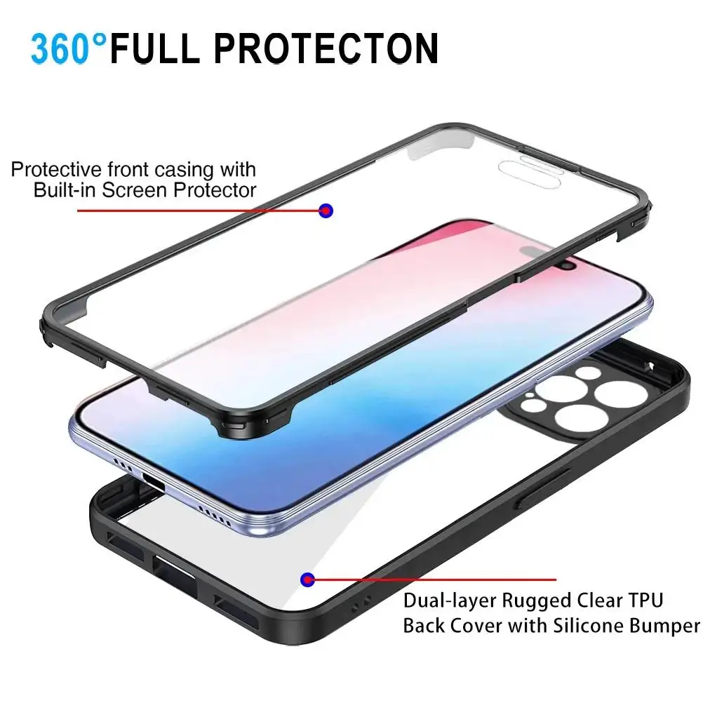 360 Full Body Front+Back Clear Case For iPhone 16 15 14 13 11 12 Pro Max XS X XR 7 8 Plus SE 2022 Silicone Shockproof Cover 2