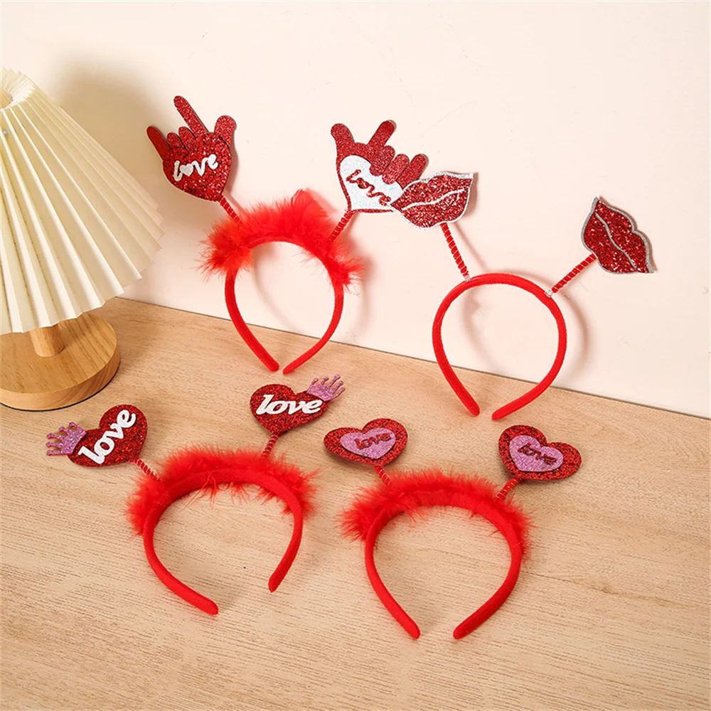 

Heart Day Headband Hair Hoop Wedding Valentines Headdress Love Headbands Women Red Boppers Head Wedding Cupid Costume Props