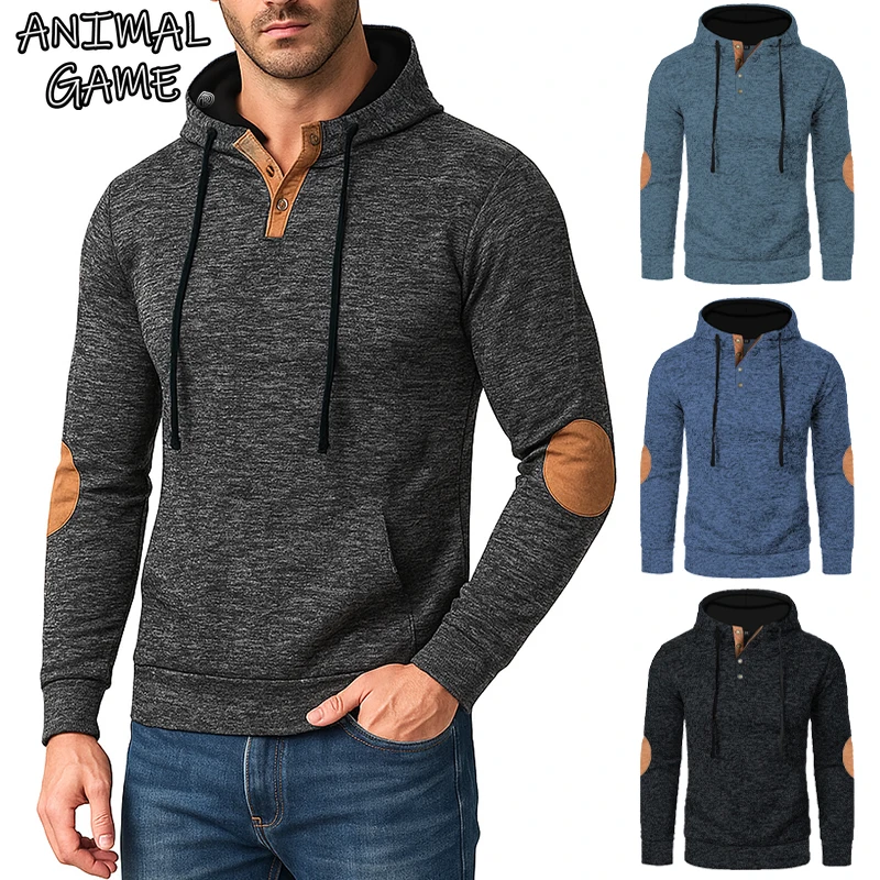 Animal Game Outdoor Men's Casual Jacket Hoodie Button Sport Sweatshirts Men's Work Out Solid Warm Coat Sport Hooded Streetwear