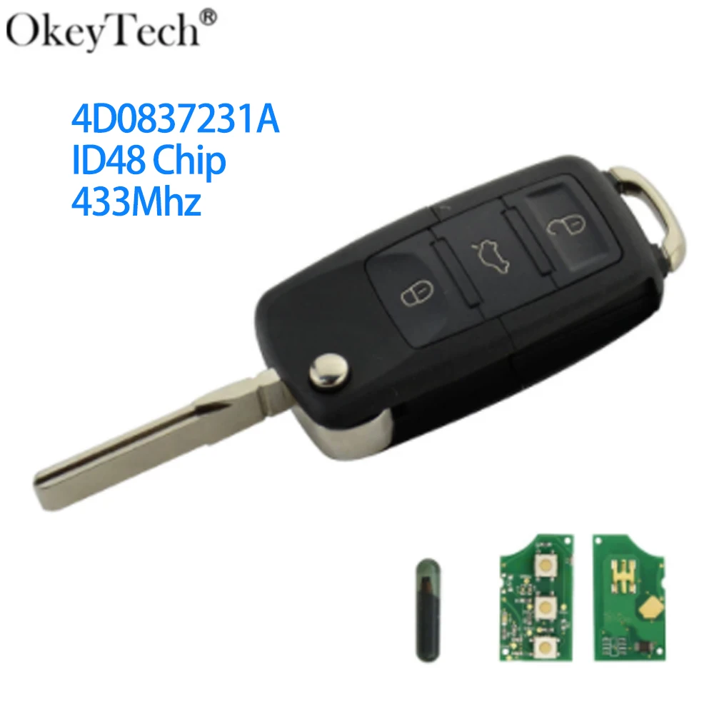 Okeytech Flip Folding Remote Control Complete Car Key Fob 433mhz For