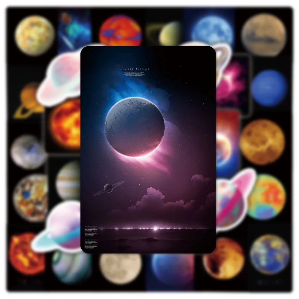50pcs 우주 행성 스티커 노트북 고정식 스크랩북 노트북 수하물 미적 우주 DIY 데칼 어린이 선물용