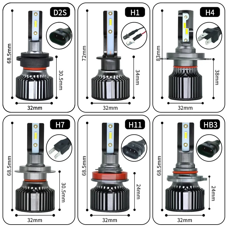 DATARY KNIGHT-Ampoule LED pour sauna de voiture, kit de lampe  antibrouillard, taille mini, F31, H7, H4, H1, H11, HB3 9005, 6000K, H3, H8,  9006, HB4, 3000K, 2 pièces