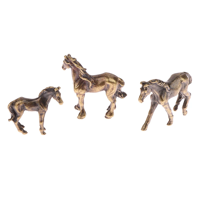 1Pc Antique Copper Alloy Long Tail Horse Figurines Miniatures Ornaments Copper Zodiac Animal Mini Desktop Decoration Crafts