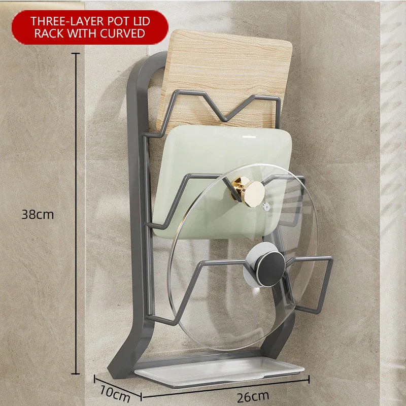 

Cover Rack Wall-mounted Hole-free Multi-functional Household Storage Rack Kitchen Accessories Kitchen Lid Holders Shelf