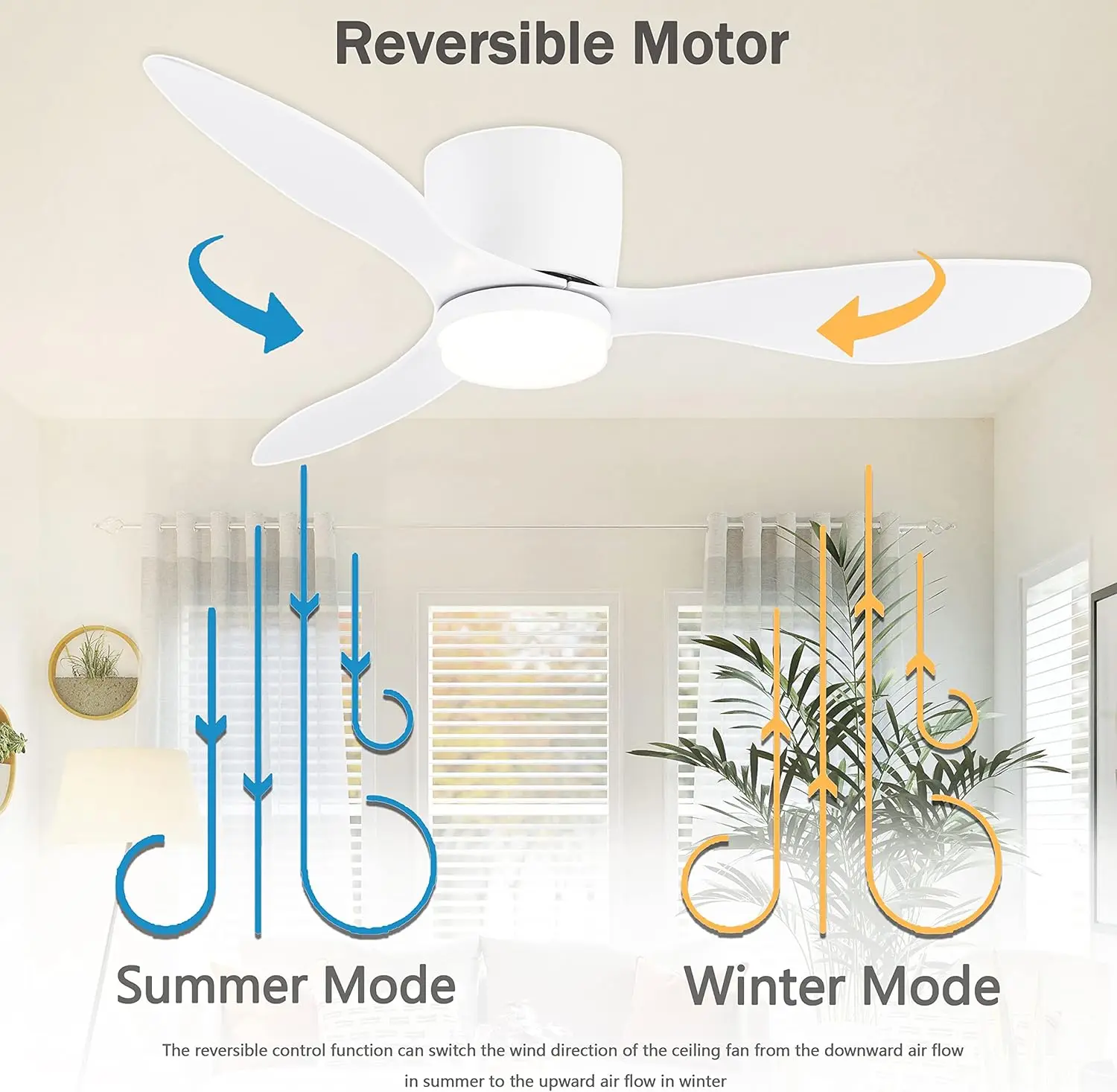Ceiling fan 42Inch Mount Ceiling Fan Light 3 Colors 6 Speeds Timing Low Profile Ceiling Fan Remote Control Bedroom Dining Room