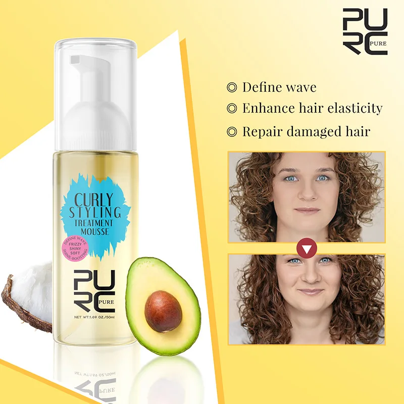 

PURC Curly Hair Products Mousse Care Coconut Oil Smoothing Frizz Control Enhanced Curl Wavy Wigs Hair Styling Cream Mousse Foam