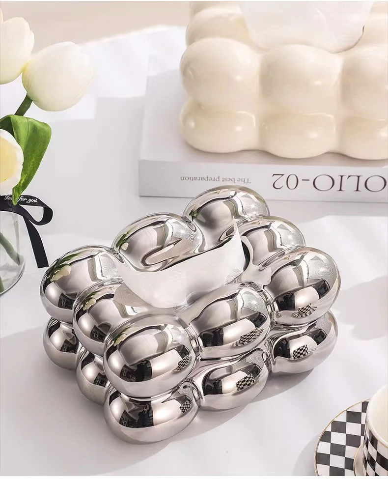 VEEHOME silvering Creative ceramic tissue box, egg-shaped tabletop decoration, light luxury decoration,living room paper box, 6