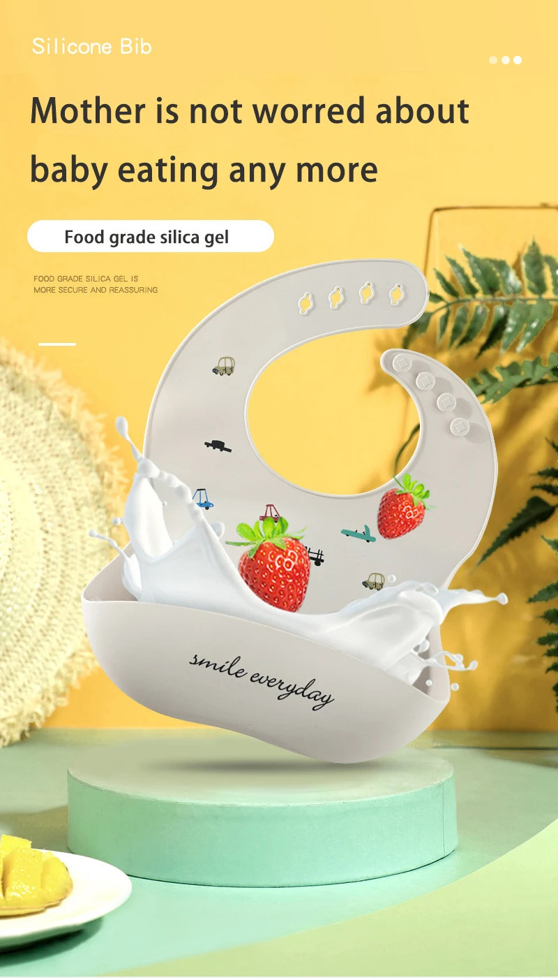 Description Picture 3 of itemWaterproof Baby Bibs For Baby Kid Soft Silicone Feeding Bib Summer Baby Stuff Feeding Cartoon Print Girl Boy Bibs Burp Cloths