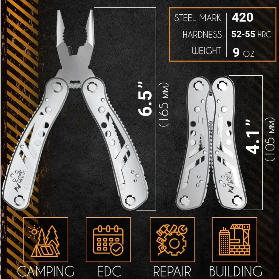 Multiutensile da Campeggio in Acciaio Inox, Coltello Pieghevole Portatile, Attrezzatura di Sopravvivenza per Escursioni - immagine 3