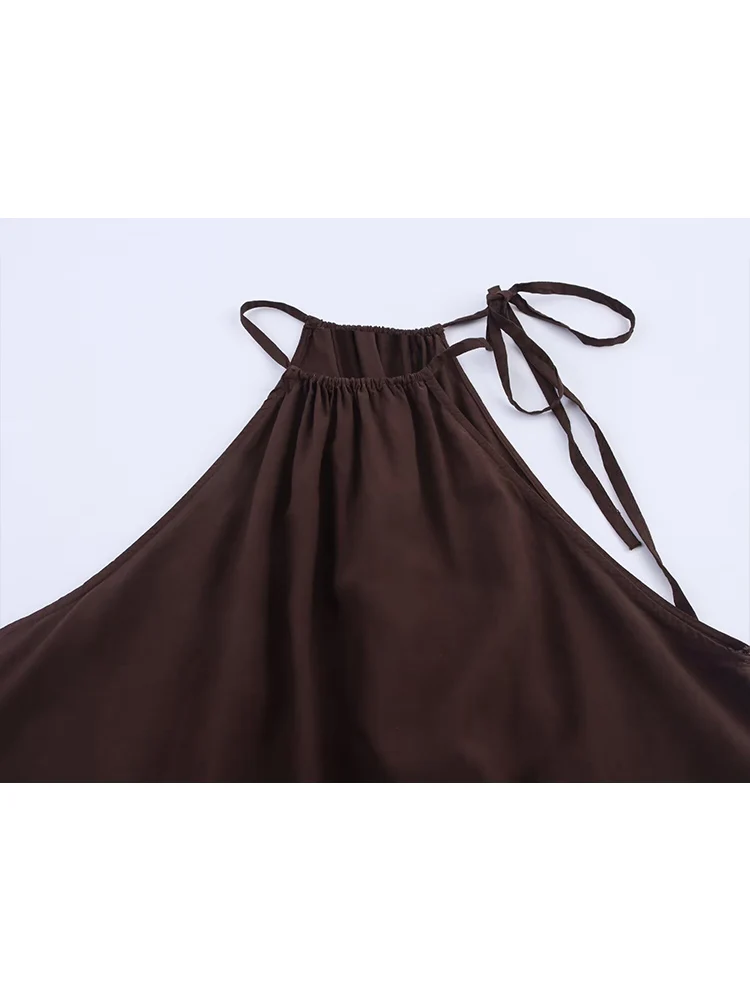 TFMLN Casual Pant 2 Piece Set For Women Halter Lace Up Tops+Drawstring Wide Leg Calf-length Pants Simple Solid Summer Suits