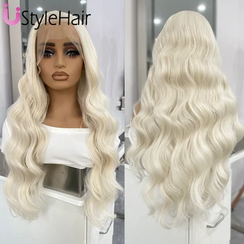 Platinum Blonde Lace Wig Long Body Wave Synthetic Lace Front Wig for Women 13x4 Natural Hairline Glueless Daily Wear Cosplay Wig