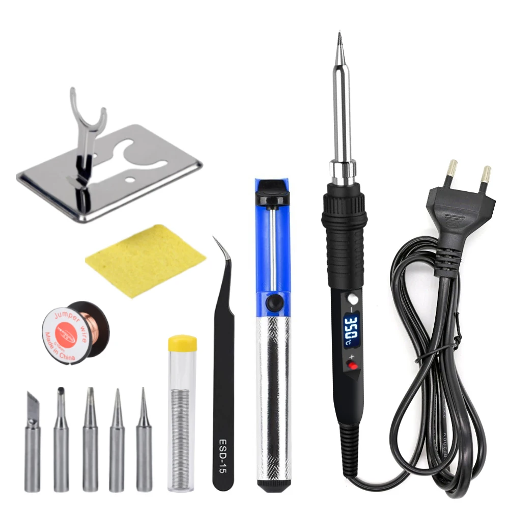 

JCD Electric Soldering Iron Kits Adjustable Temperature 80W 110V 220V Digital Welding Tool Ceramic Heater Soldering Tips Rework