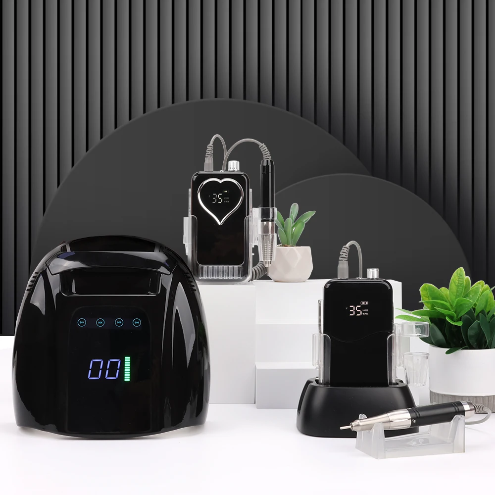 브러시리스 85W 35000RPM 풀 블랙 세트 핸들 충전식 네일 드릴 휴대용 데스크탑 베이스 무선 웨이브 프로 전동 네일 드릴