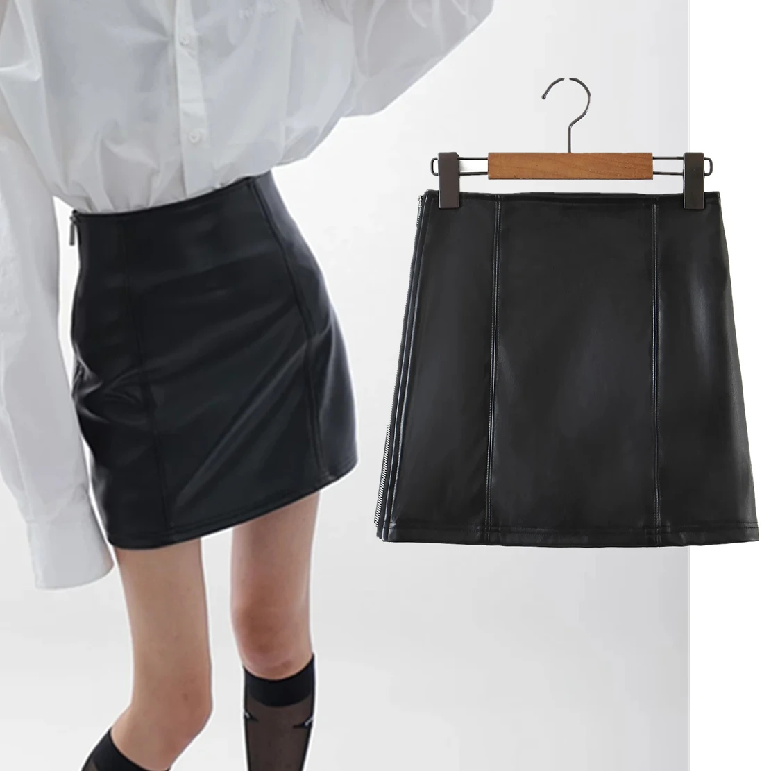 

Jenny&Dave Ins Blogger Retro PU Leather Skirts England Style Fashion High Street High Waist Mini Skirts Women