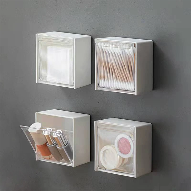 1pc Wall Mounted Cotton Pad Storage Boxes Dustproof Bathroom Organizer For Cotton Swabs Makeup Adhesive Jewelry Holder Box 5