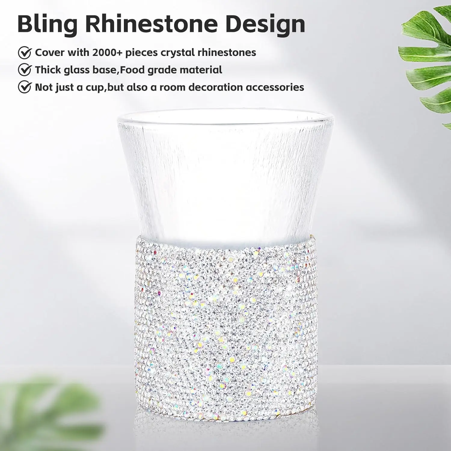 Bling Cup, 2er-Set Badezimmerbecher mit Zahnbürstenhalter, wiederverwendbare Glasbecher für Mundspülung, Gläser für Cocktails und Eiskaffee_voghion.com