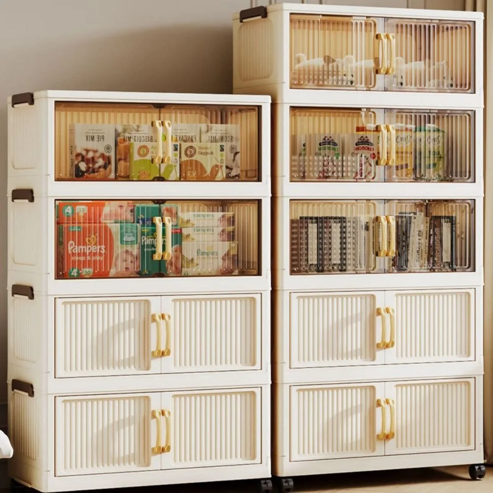 Plastic Storage Cabinet with Transparent Door and Wheels