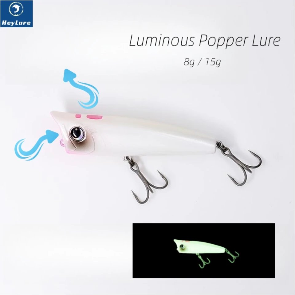 

HeyLure Luminous Popper 15g Fishing Hard Lure 85mm 8.5cm Professional Top Water Bait for Carp Lake Stream Pesca Wobbler