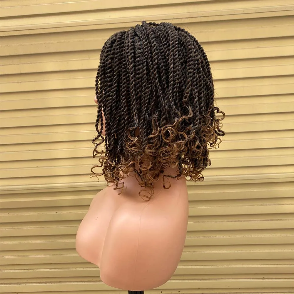 Synthetic Hair Wigs Box Braided Wigs For Black Women Heat Resistant Crochet Kinky 2 Twist Ombre Blonde African Synthetic Short Bob Braiding Hair Wig