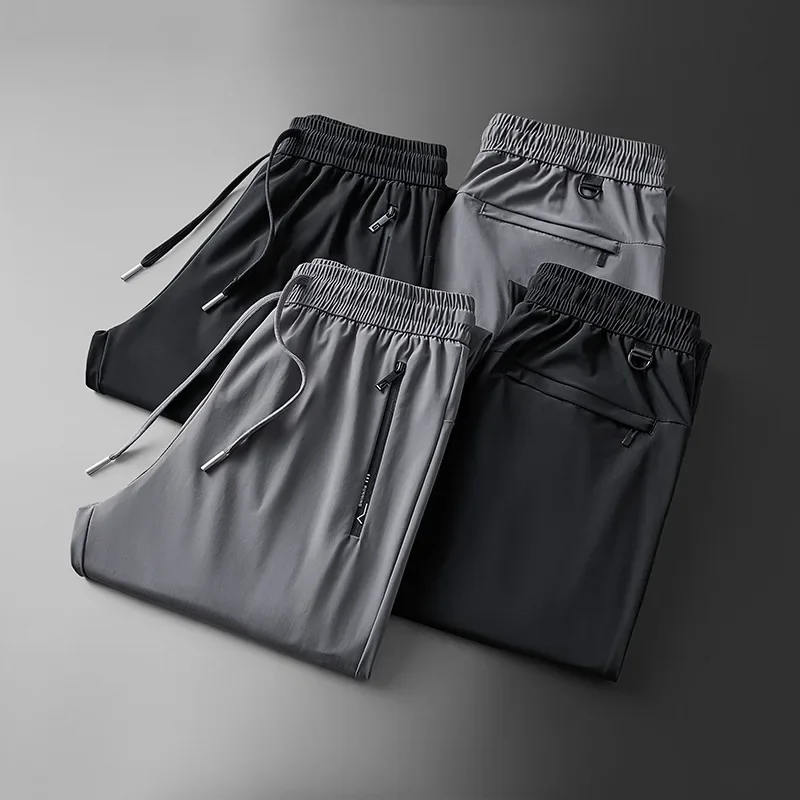 Men's Summer New Breathable Ice Silk Sports Casual Pants Thin Model Direct Sale from Factory Lightweight Comfortable Long Trouse