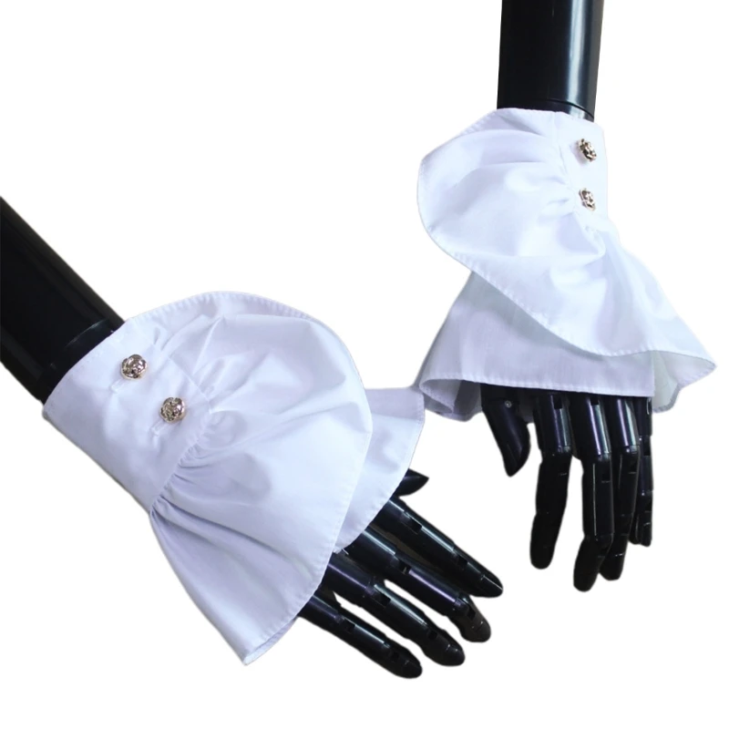 

Removable White Fake Sleeves Woman Pleated Cuffs for Skirt Sweater Decorative Dropship