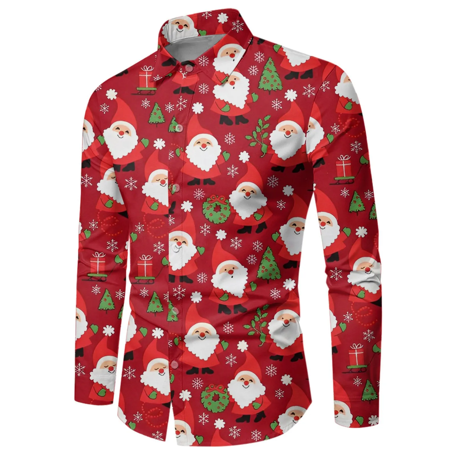 thumbnail image 1 of Camisas navideñas con estampado 3D de tema de Año Nuevo para hombre, blusas de manga larga para fiesta de Navidad a la moda, blusas festivas, ropa de calle de Papá Noel, 1 of 4