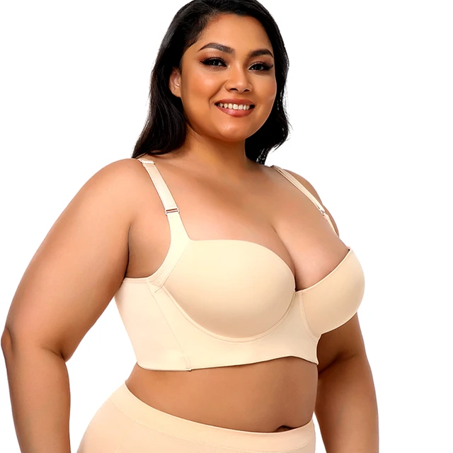 Women's Deep Cup Bra Full Back Coverage Wirefree Push up Bra Plus Size E Cup  