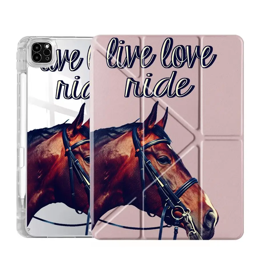 Premium Y-Fold Tablet Case with Horse Design and Holder Feature