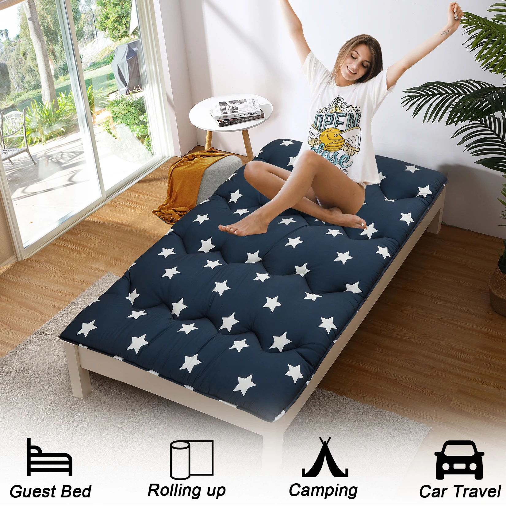 105Gsm Polyester Brushed Fabric 16D 4Cm Sponge Tatami Japanese Mat-Star