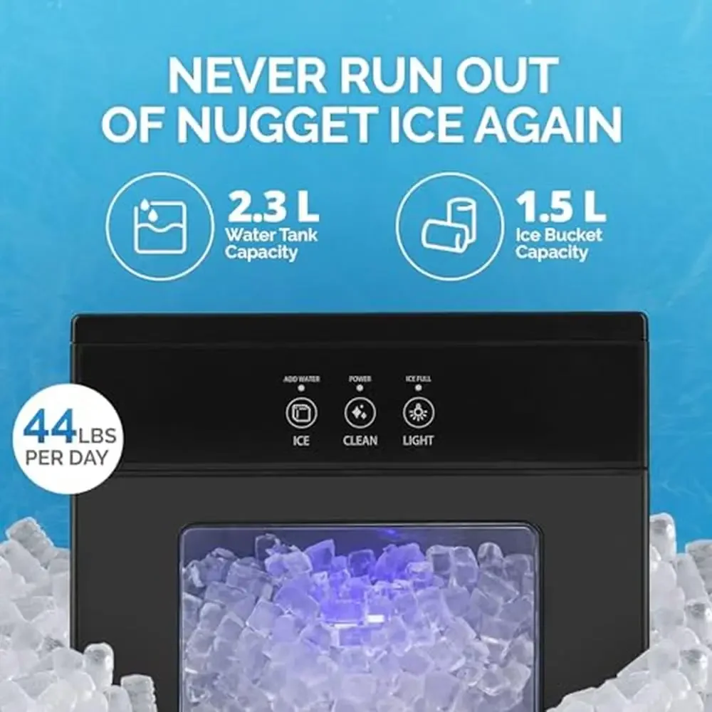 Countertop Nugget Ice Maker 44lb/Day Self-Cleaning Portable Ice Machine Refillable Water Tank LED Light Sonic Ice Newair 2