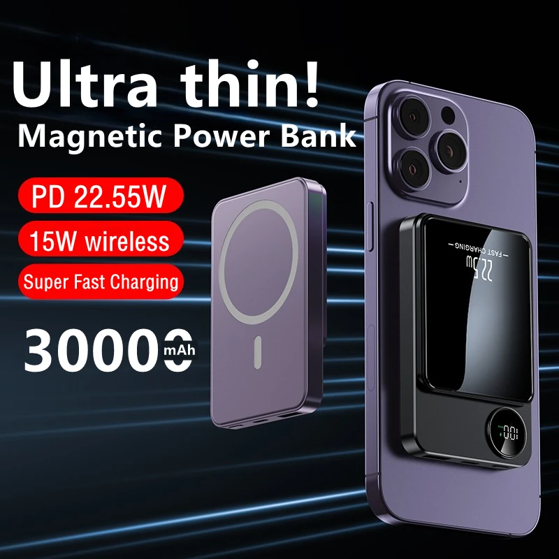 Wireless Power Bank 30000mAh Portable Powerbank Type C Fast
