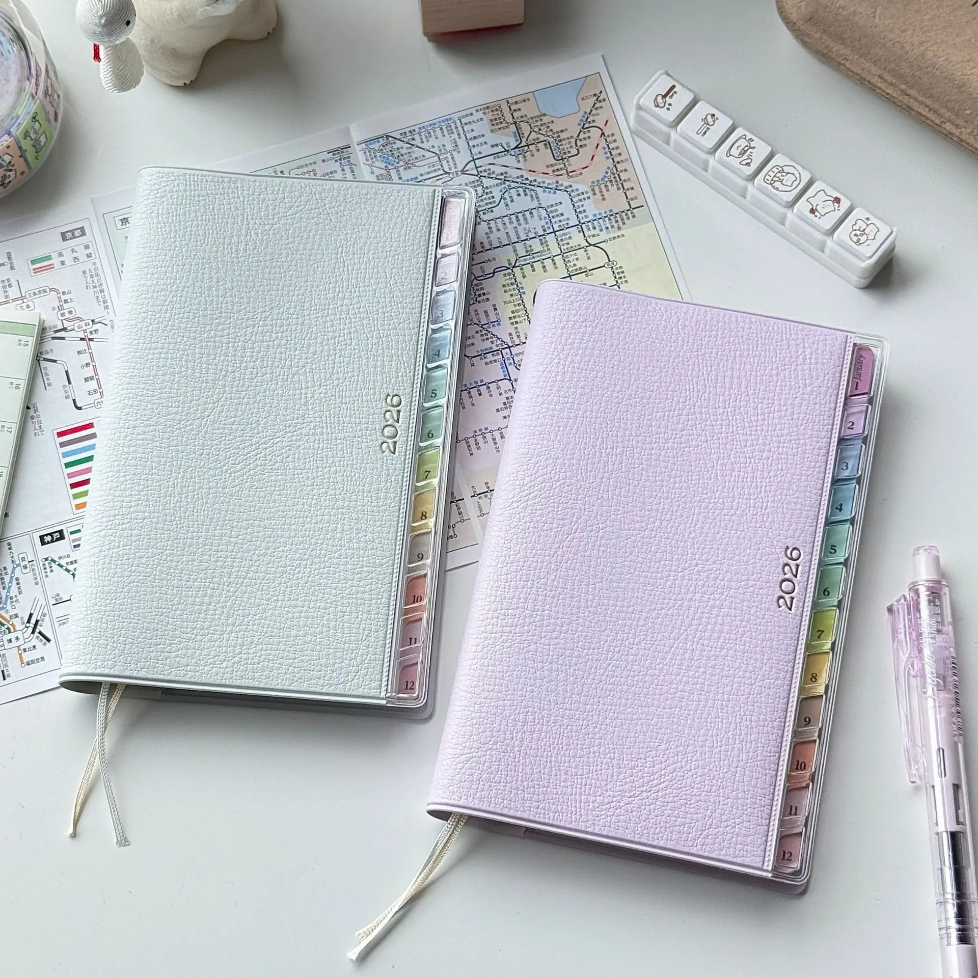 Enhanced Portable Leather Schedule Notebook with Colorful Index for Students – Monthly & Weekly Planner