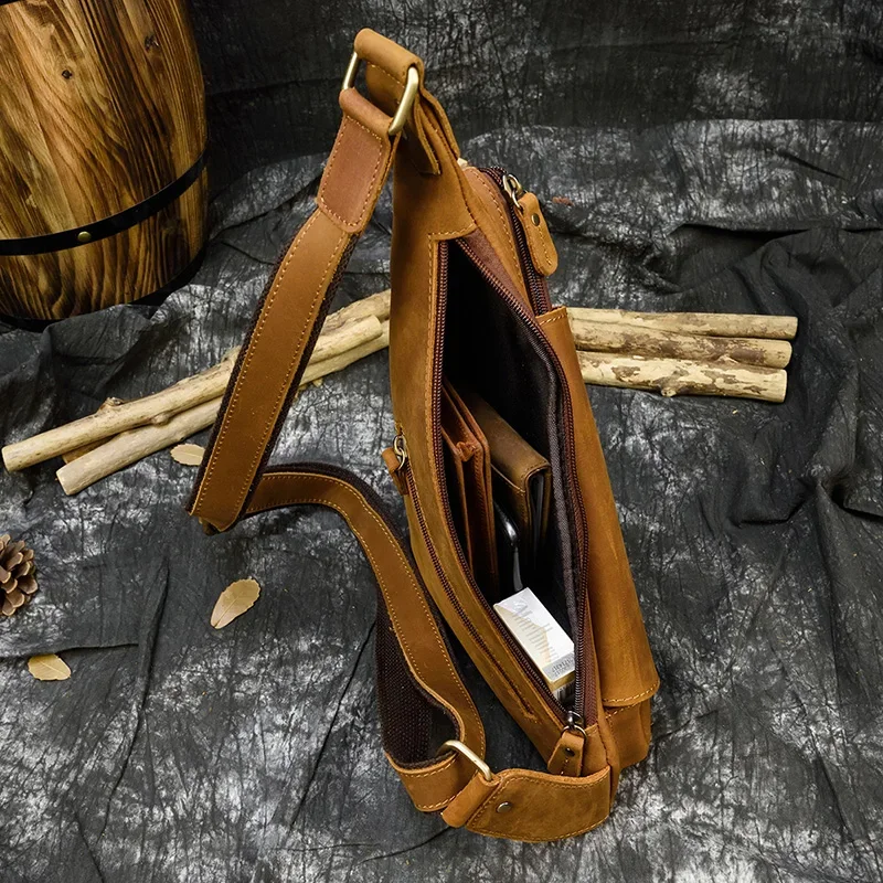 Genuine Leather Crossbody Bag for Men Outdoor Chest Pack