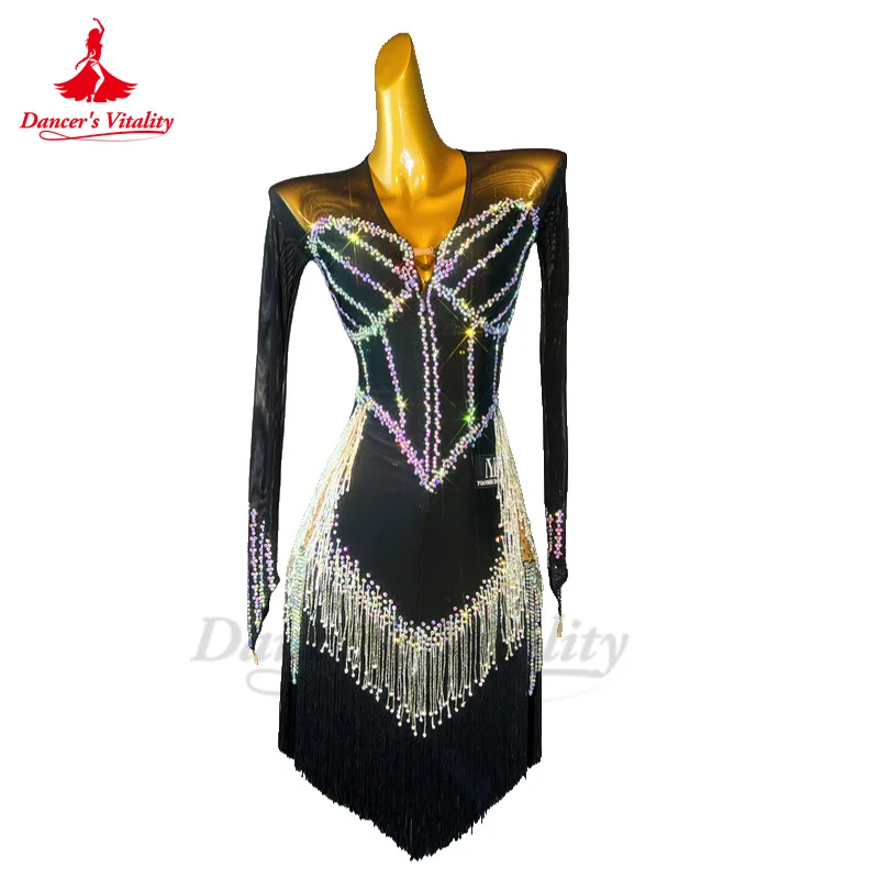 Latin Dance Performance Drss for Women Customsized Rumba Chacha Tango Velvet Flowers Professional Clothing Child Latin Dresses