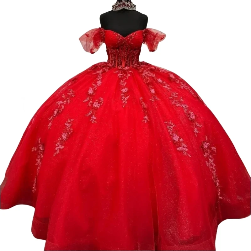 Saudi Arabic Real Photos Red Princess Birthday Party Dress For 15 16 Year Girls Prom Wear Quinceanera Dresses vestidos de fiesta