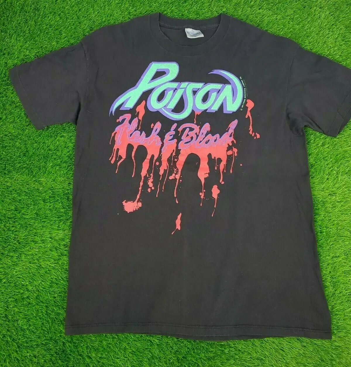 Maglietta Vintage 1990 Poison Flesh And Blood Tour-Sz Xl- Brockum Maniche Lunghe