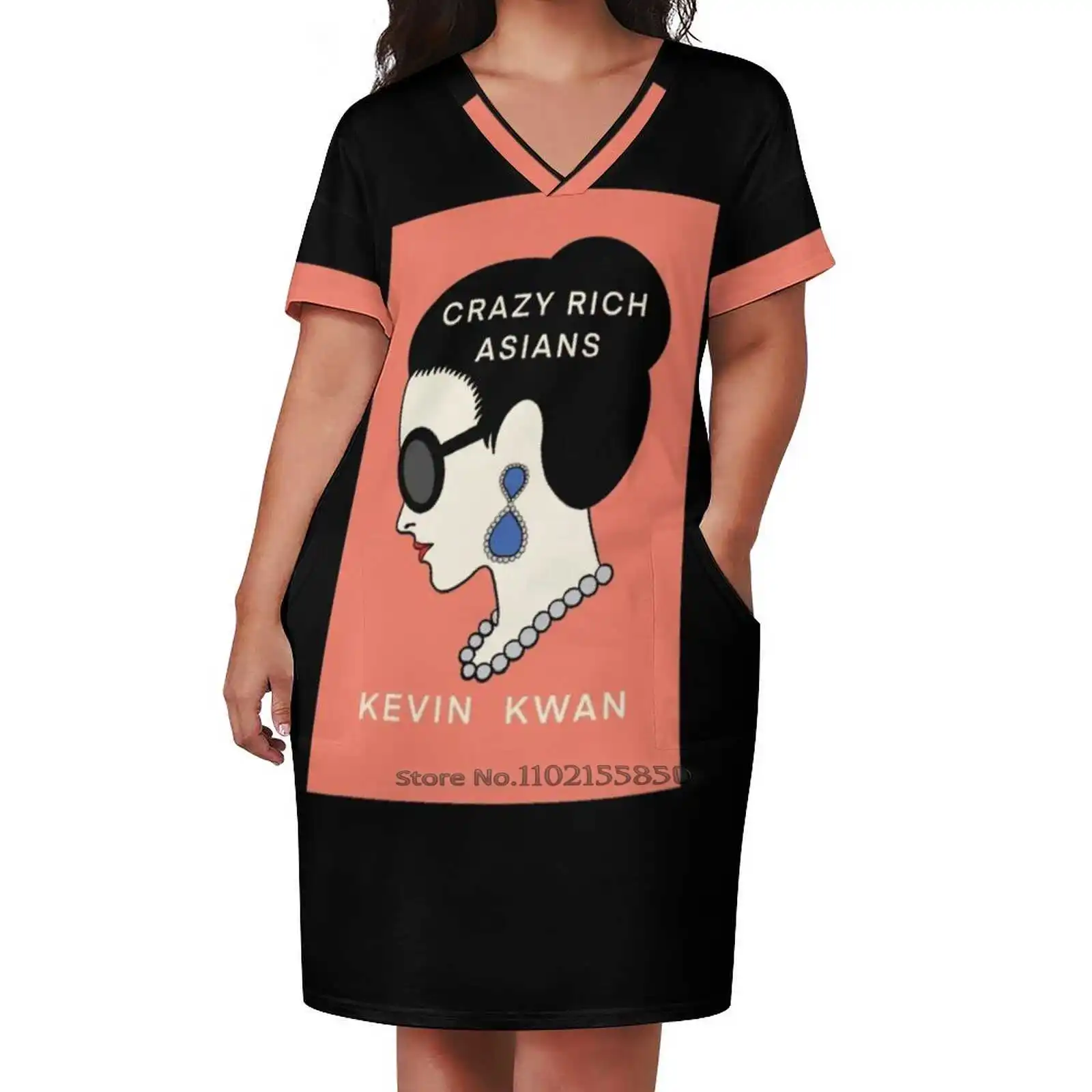 

Book Cover : Crazy Rich Asians By Kevin Kwan Loose Pocket Dress Women Casual V Neck Dress Printed Dress Book Books Cover Covers
