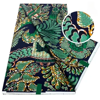 100% New African Grand Golden Wax Fabric Ankara Glitter Golden Wax Soft Flash Gold Print Batik High Quality Pagne Women 6 yards 1