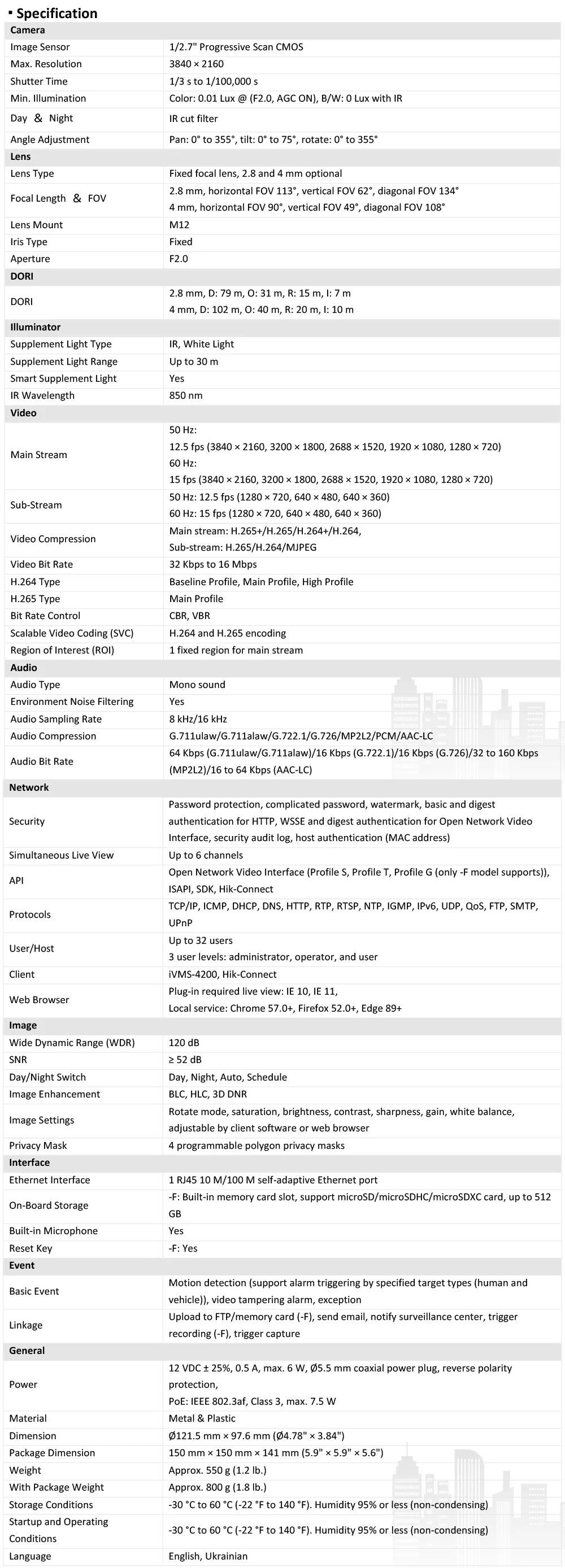 Front view of 8MP dome security camera