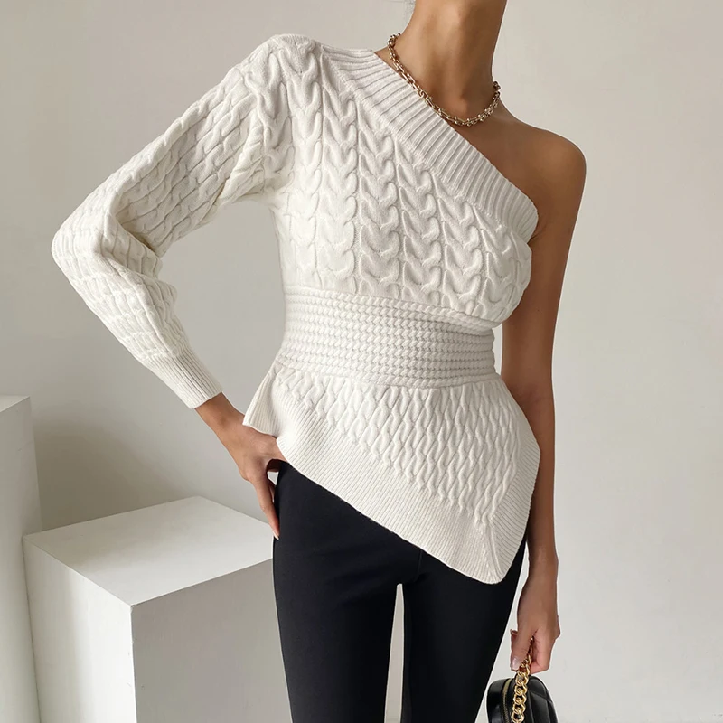 

Chic Women Long Sleeve Irregular Neck Sweaters Female Knitted Casual Slim Pullovers Jumpers Tops 2023 Autumn Winter Knitwear S27