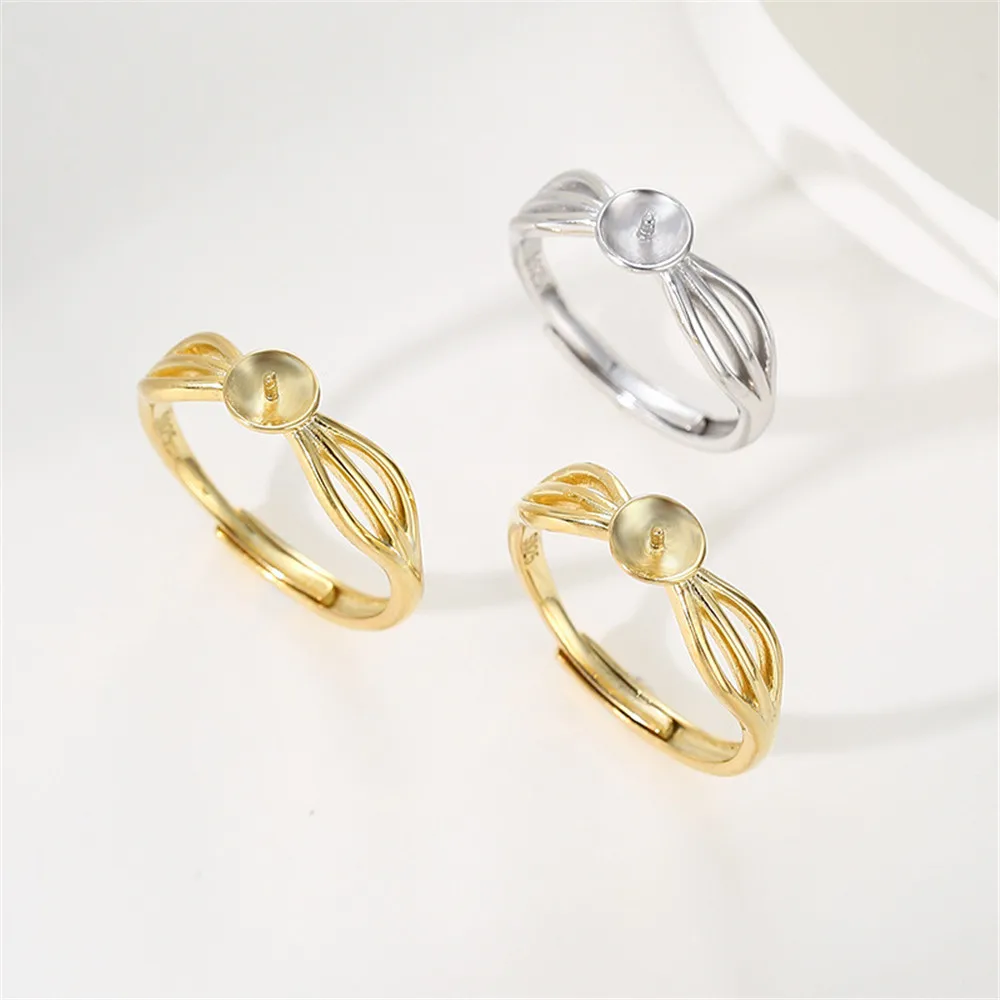 

Ring Setting for 6mm Round Beads or Pearls Gold Plated 925 Silver Ring Blank Adjustable Ring Base RB142S