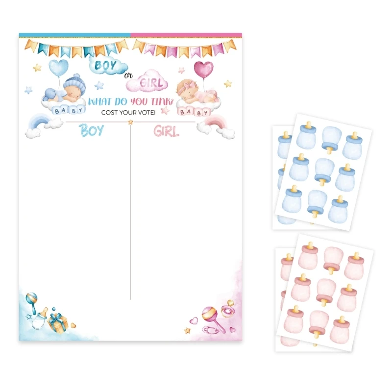 Gender Reveal Game for Baby Shower with Poster 36pcs Girl or Boy Voting Stickers G5AB