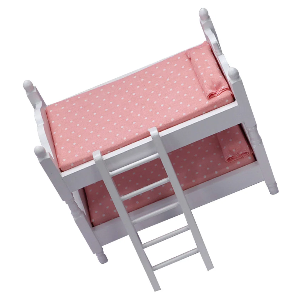 

Bunk Bed Miniature House Accessory Model Dollhouse Decoration Wooden Dolls Stripe