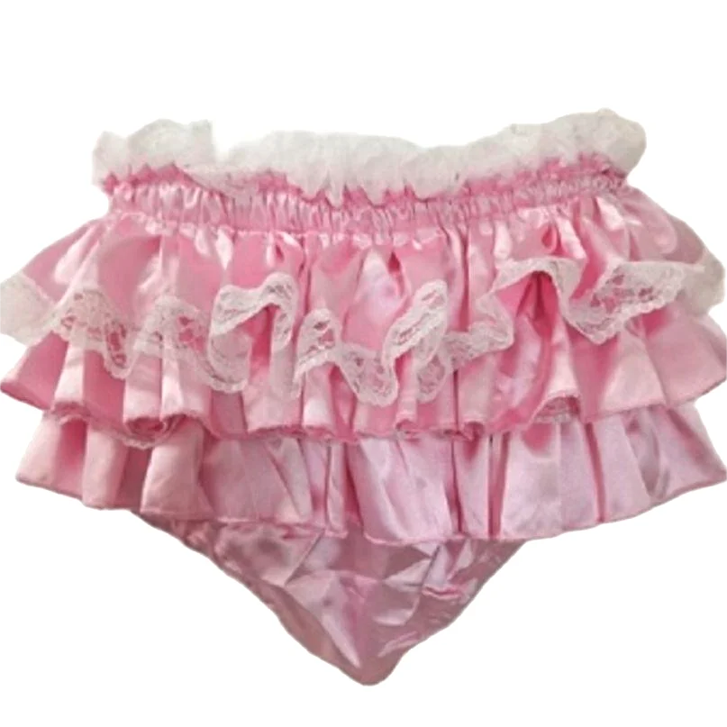 

French Maid Cross-dressing Pink Underpants Satin Lace Trimming Sissy Dress Underpants Can Be Customized In Multiple Colors