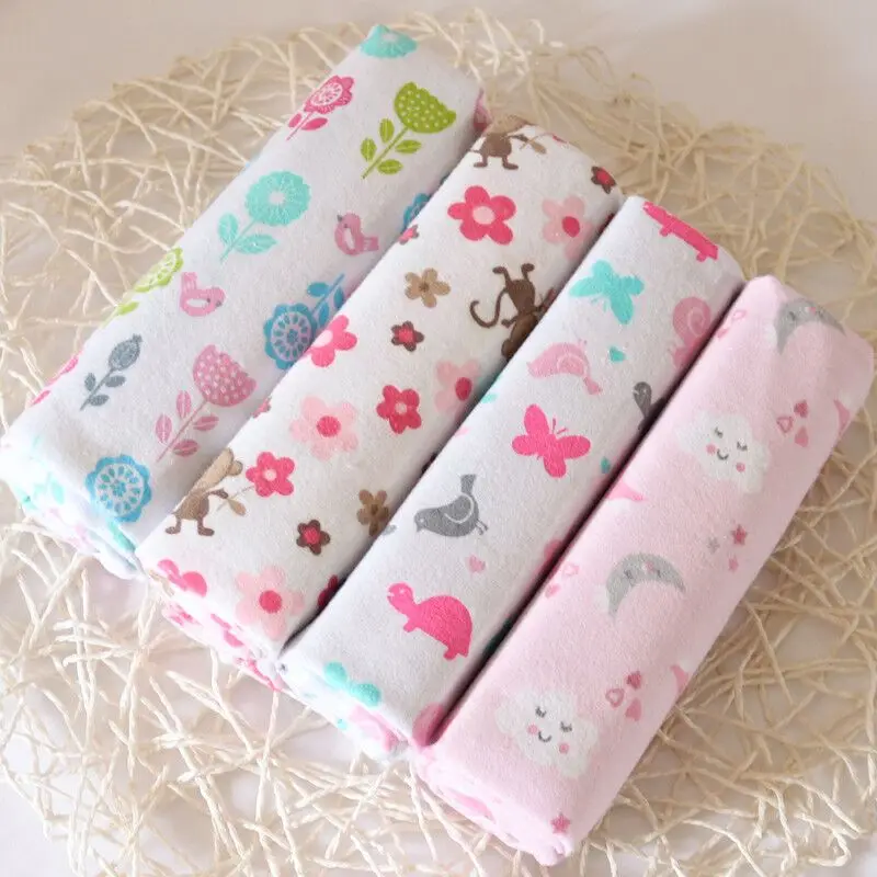 4pcs/pack 76x76cm 100% Cotton Flannel Diapers Supersoft Receiving Baby Blanket Newborn Wrap Print Blanket Swaddle Bedsheet 3