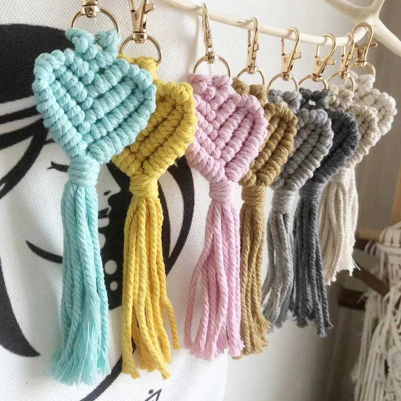 Bohemia Macrame Keychain Handmade Weaving Heart-shaped Pendant Keyring For Women Car Key Holder Bag Accessories Jewelry Gift