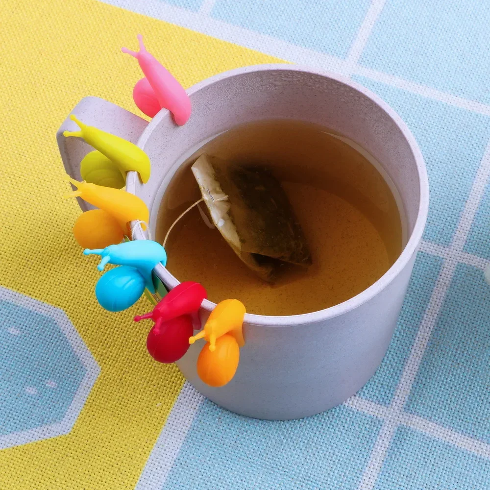Snail Shape Tea Bag Holder Cup Mug Decoration Tool Creative Food Grade Silicone Soft Clips Tea Bag Coasters Tools 10Pcs silicone tea bag holder