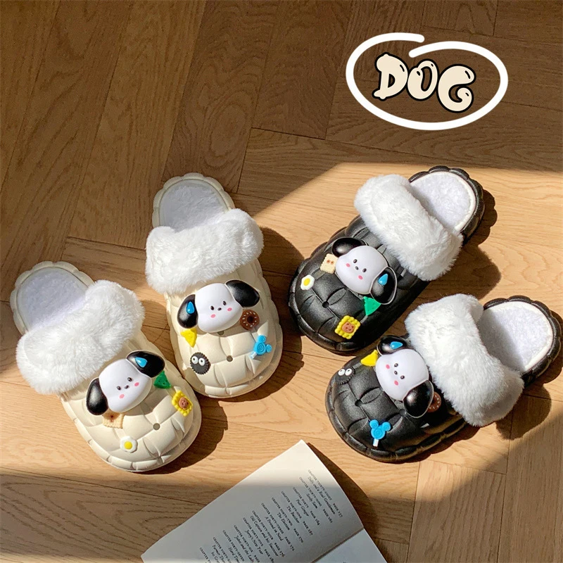 

Симпатичные Мультяшные щенки ромб плюс бархатные теплые домашние повседневные Нескользящие тапочки для женщин